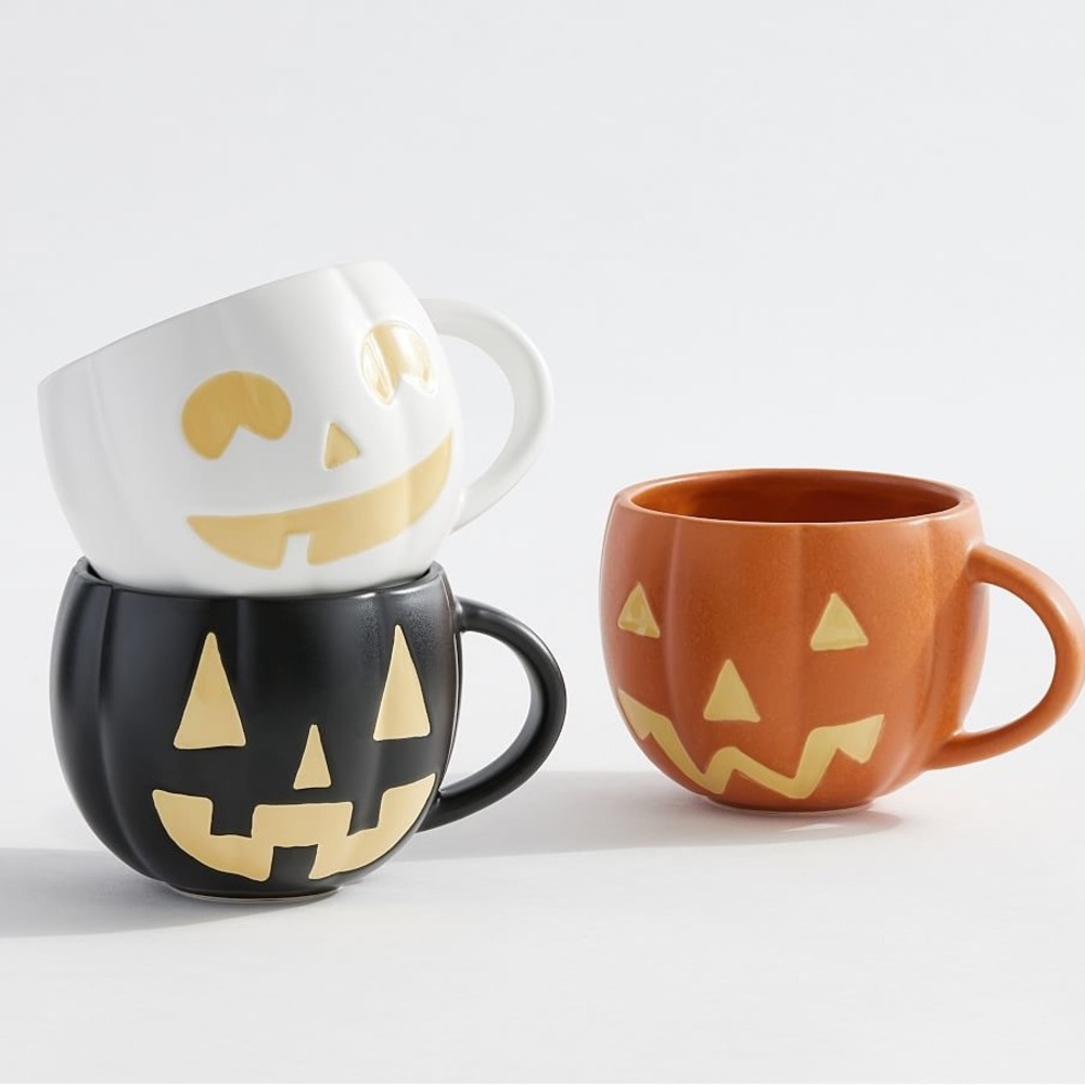 Pottery Barn Black Jack O'Lantern Pumpkin Stoneware Mugs - Set of 4 🎃 - Picture 15 of 16